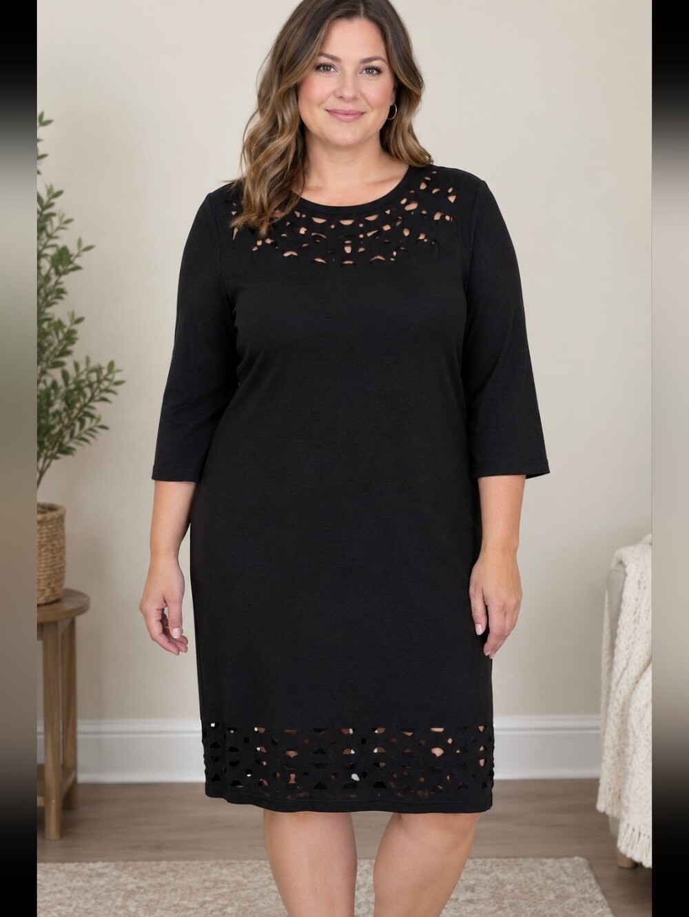 Black Laser-Cut Curve Dress